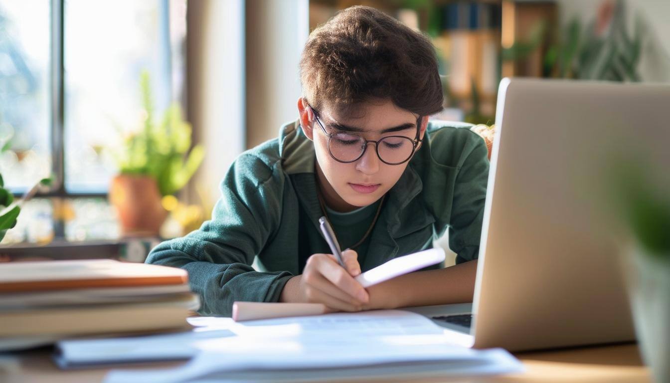 online tutoring teenager studying and a clean back ground